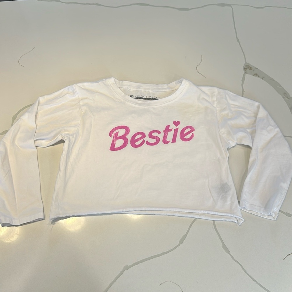 Prince Peter kids cotton cropped long sleeve bestie graphic t-shirt white pink